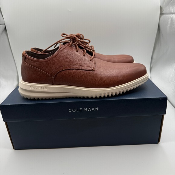 Cole Haan Plain Toe Oxford Mens 11.5 British Tan Leather Light Comfort Shoes NIB